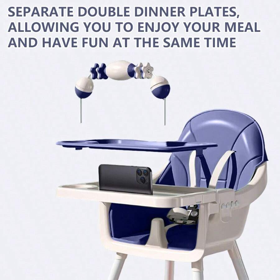 Virplik High Chair For Babies And Toddlers, Portable Multi-Functional Feeding Chair With Lock Wheels, Easy Clean Design, Comfortable Seat & Toy Storage Basket - Blue - View 3