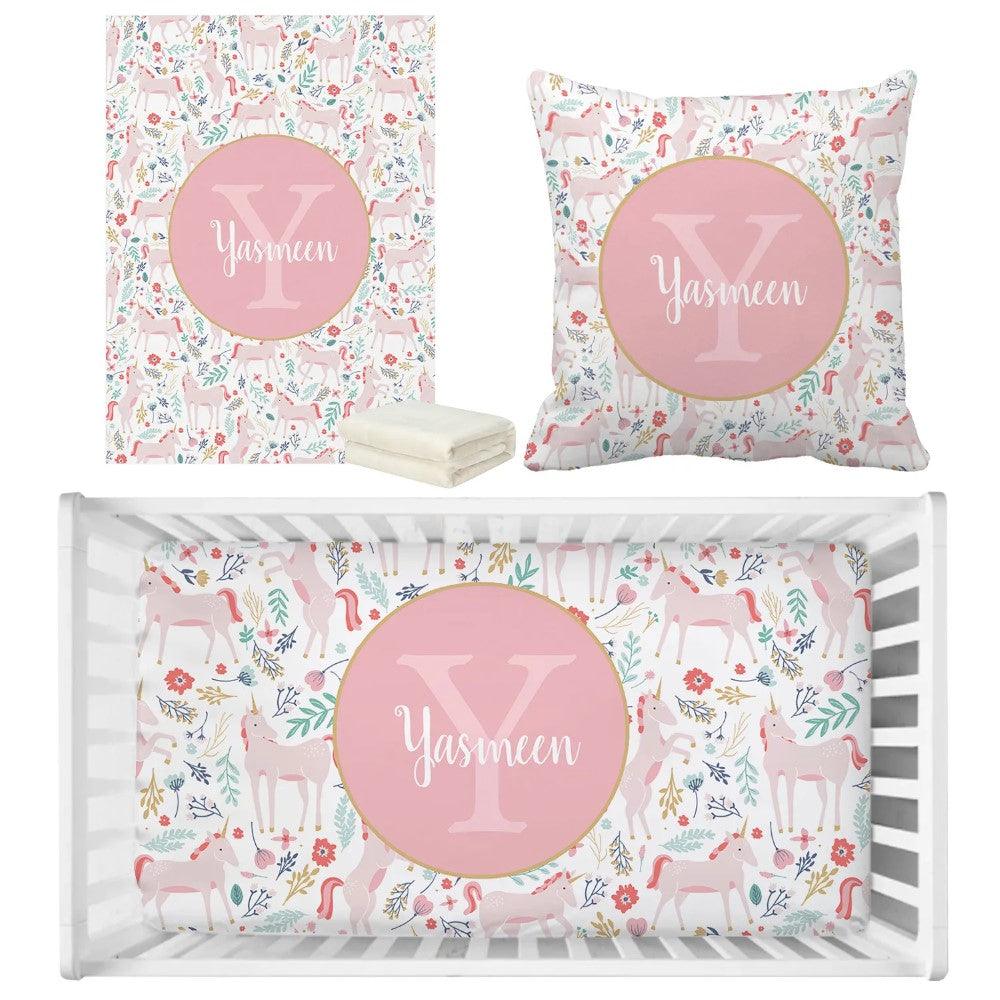 Floral Unicorn Name Bedding-Diaper Reusable