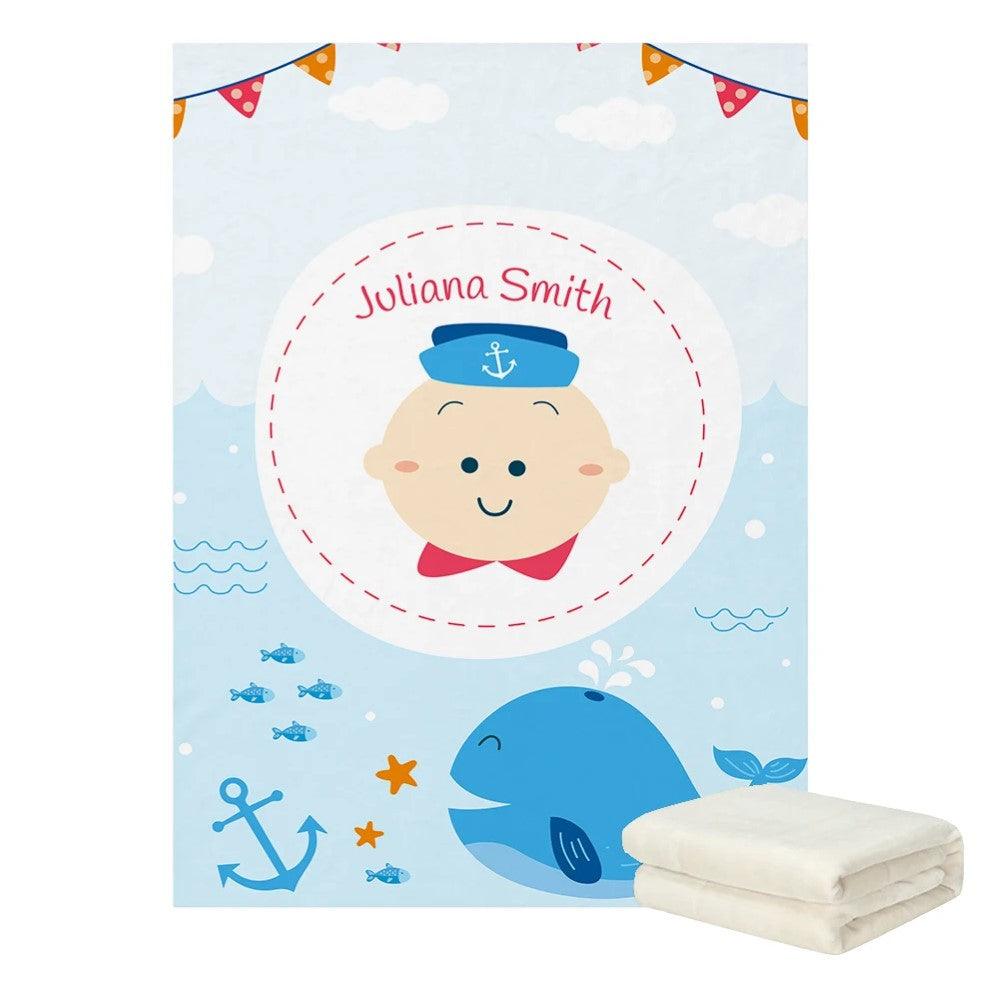 Custom Name Ocean Theme Baby Blanket-Diaper Reusable