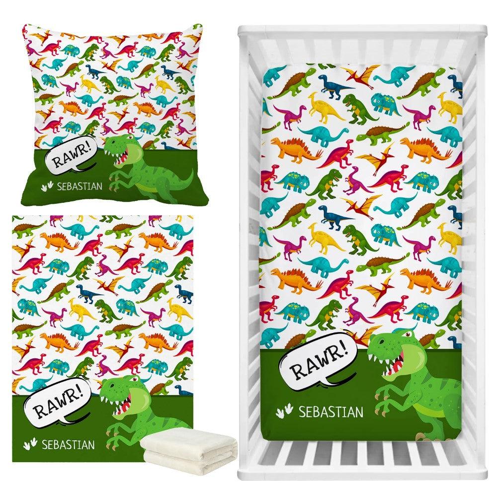 3 Piece Dinosaur Pattern With Name Bedding Set-Diaper Reusable