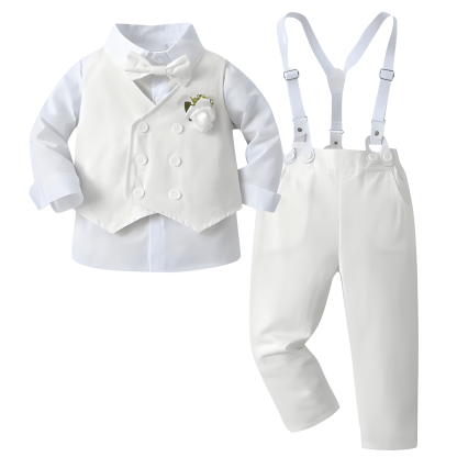 Three Piece Suit Set With Long Sleeve Shirt Vest And Trousers