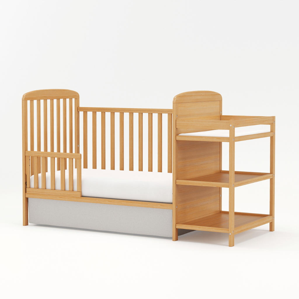 3 In 1 Convertible Crib With Changing Table Storage Shelves For Babies