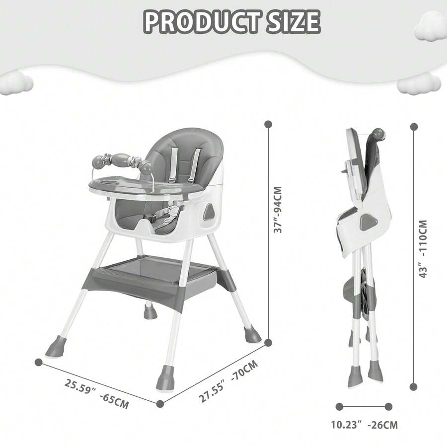 UBRAVOO 3-In-1 Baby High Chair Foldable Portable Baby Dining Chairs Eat & Play Convertible High Chair With Five-Point Snap Button,Double-Layer Dinner Plate And Toy Rack Christmas Gifts - Grey - View 7
