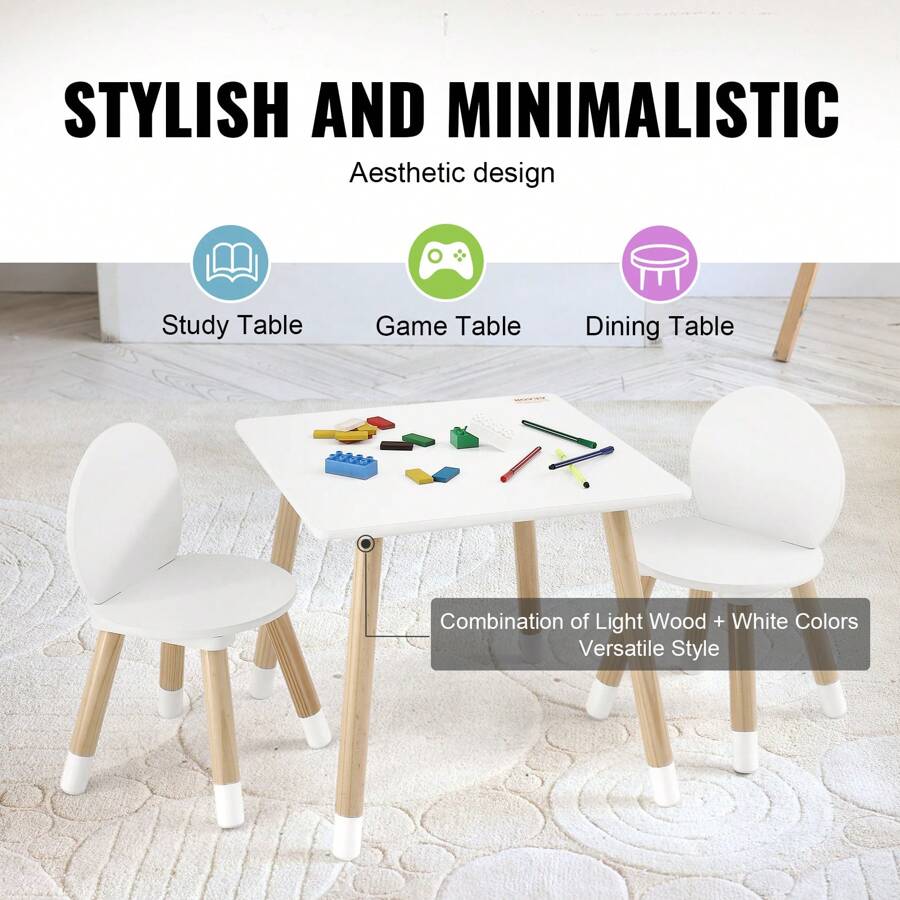 Kids Table And 2 Chairs Set, Toddler Table And Chair Set, Children Multi-Activity Table For Art, Craft, Reading, Learning, Christmas Gift - White - View 4