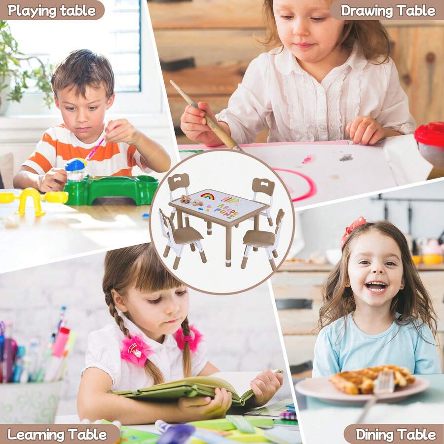 Toddler Table And Chair Set, Height Adjustable-Upgrade Kids Desk And 4 Chairs For Ages 3-8, Children's Multi-Activity Table With Graffiti Desktop And Marble Pattern For Home/Daycare/Classroom - Chocolate White Board - View 7