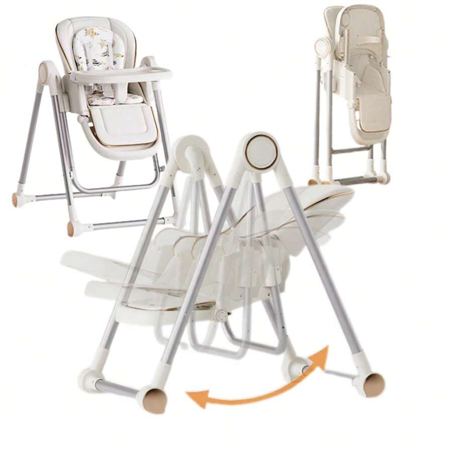 CHIQUERID Baby High Chair,Foldable High Chair ,Adjustable 2-In-1 High Chair&Swing Chair With 4 Locking Wheels/Double Tray For Babies And Toddlers,Comfortable/Easily Meets Baby's Feeding And Resting Needs - White - View 8