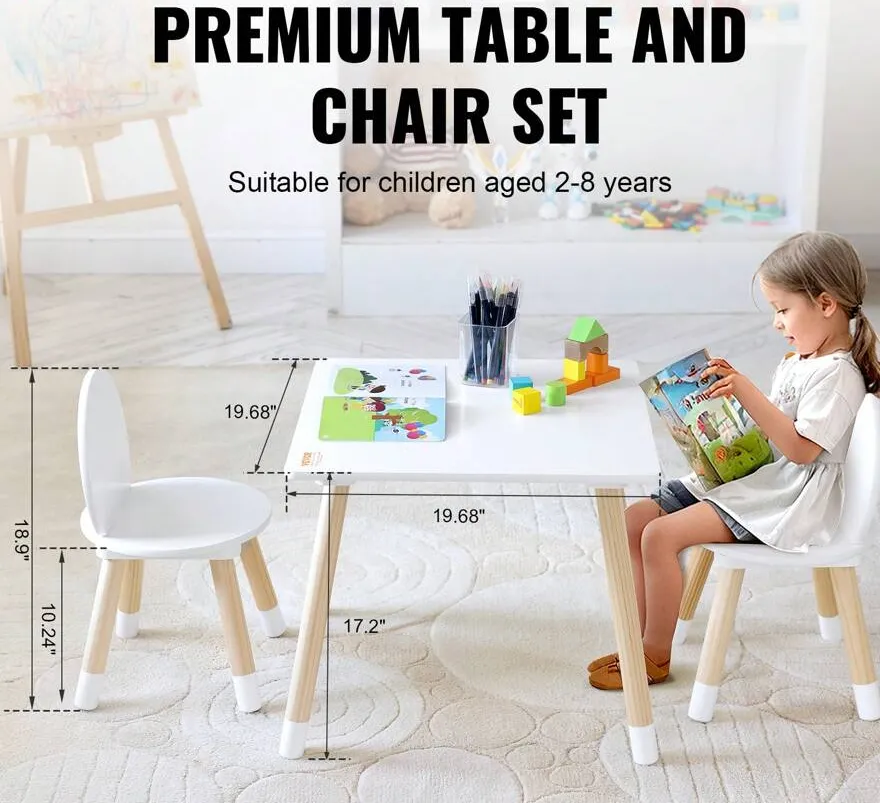 Kids Table And 2 Chairs Set, Toddler Table And Chair Set, Children Multi-Activity Table For Art, Craft, Reading, Learning, Christmas Gift - White - View 2