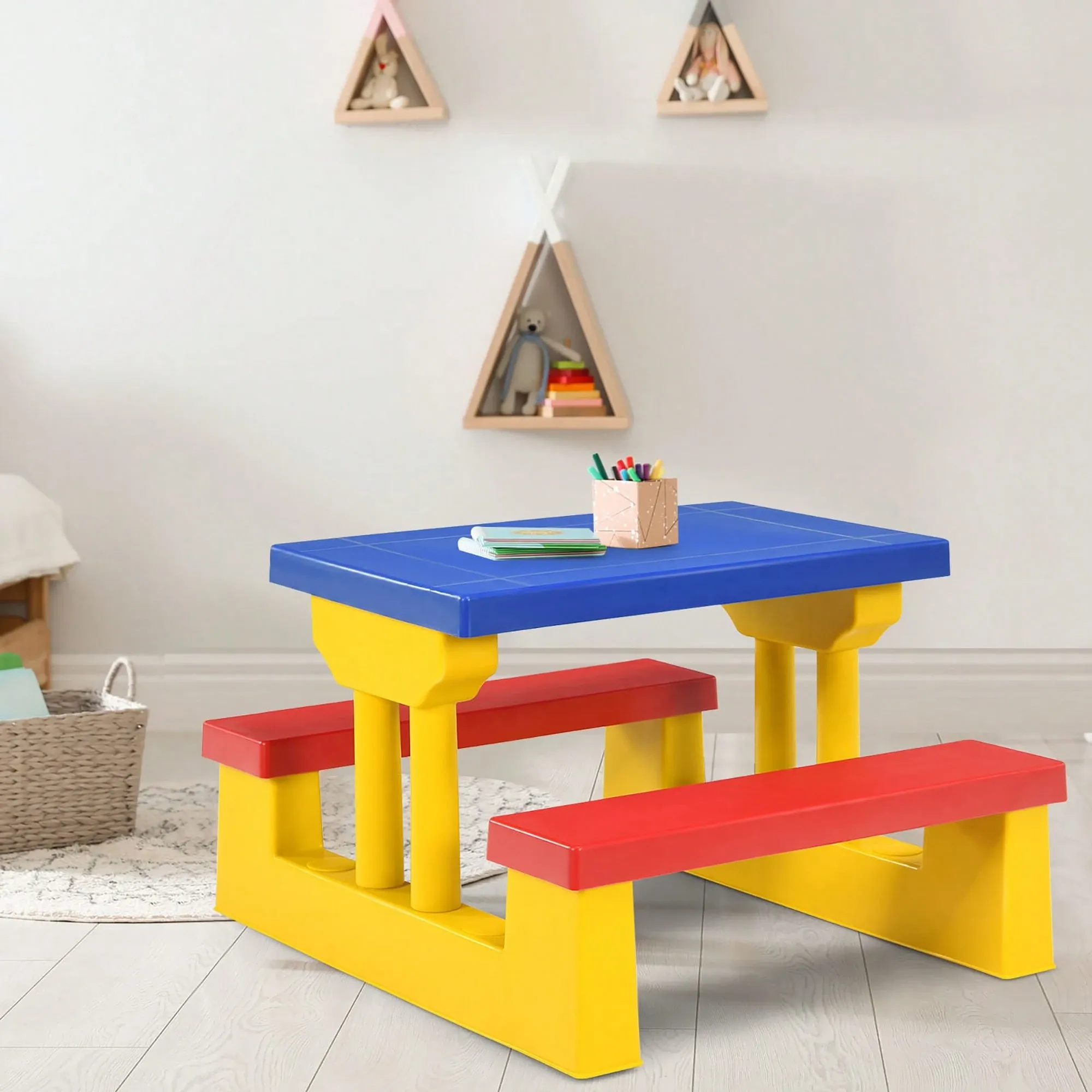 Kids Picnic Table Set With Removable Umbrella
