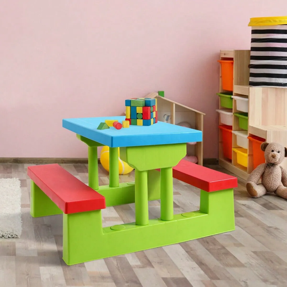 Kids Picnic Table Set With Removable Umbrella