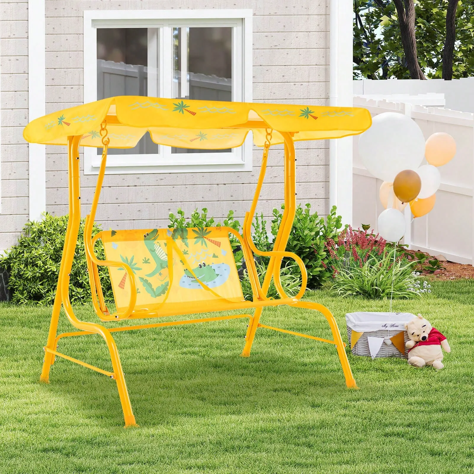 2-Seater Toddler Porch Swing With Adjustable Canopy