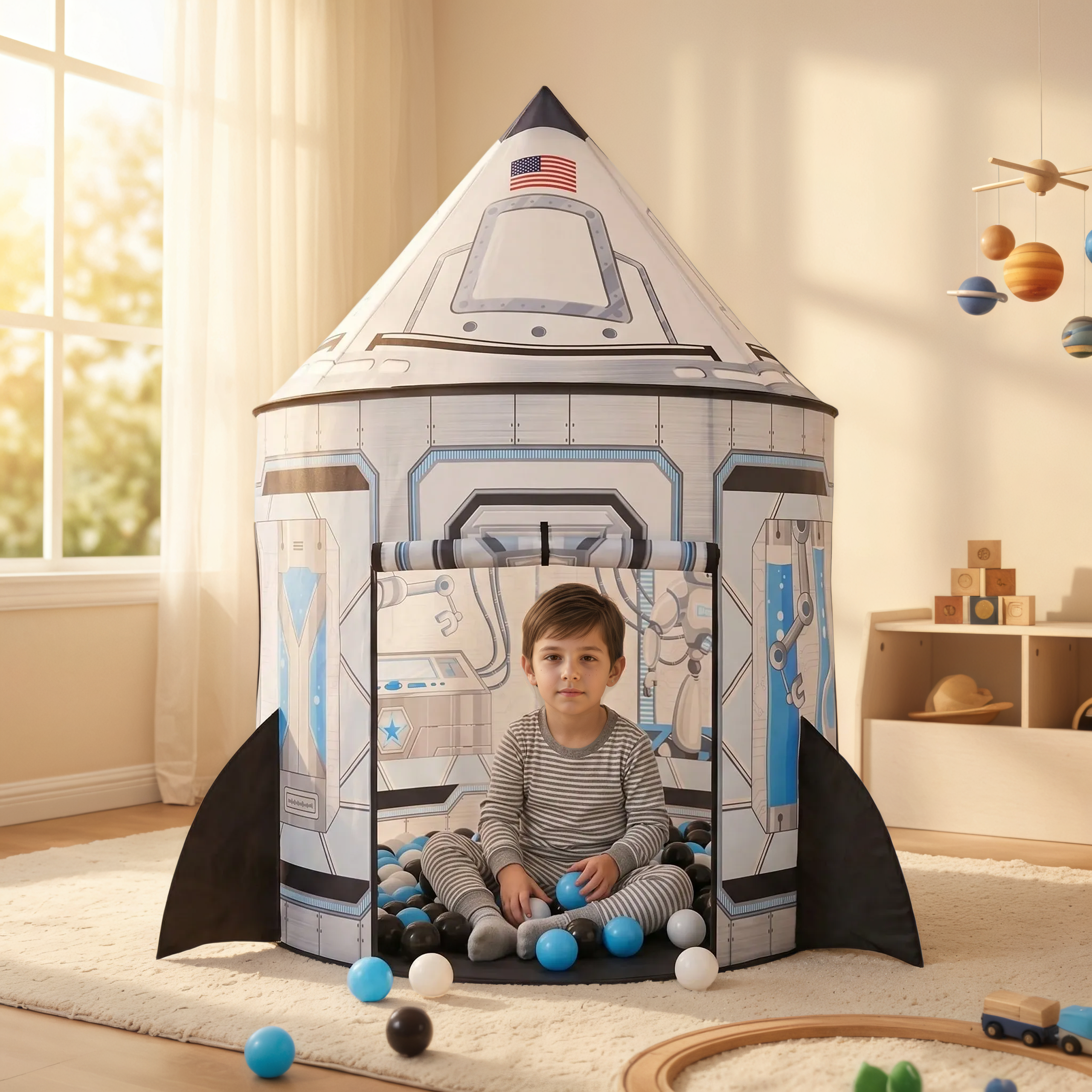  Rocket Ship Play Tent For Kids With Star Lights Space Themed Playhouse