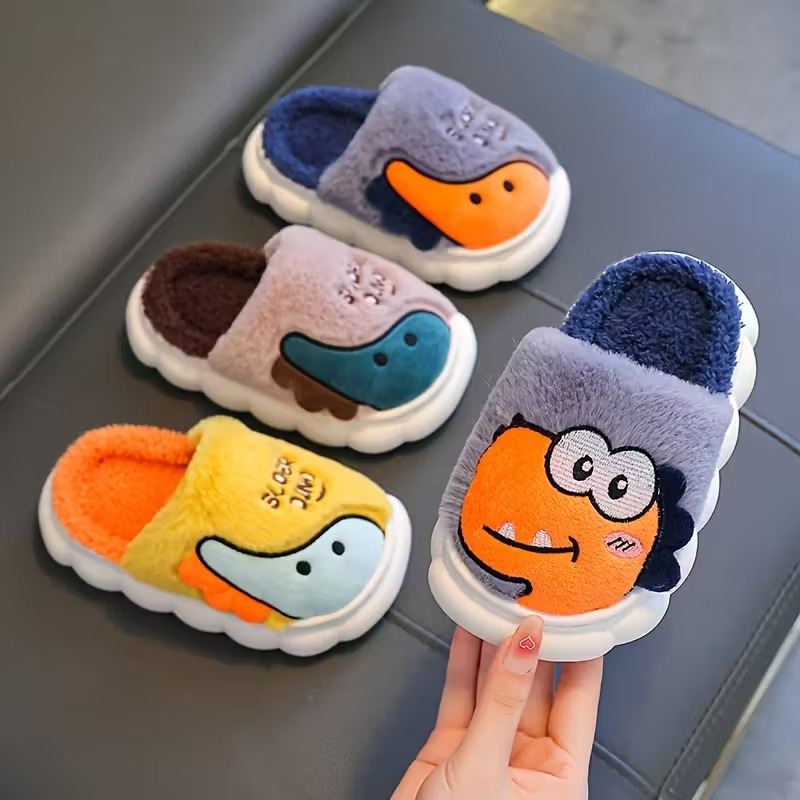 1 Pair Of Dinosaur Themed Flat Slippers For Kids