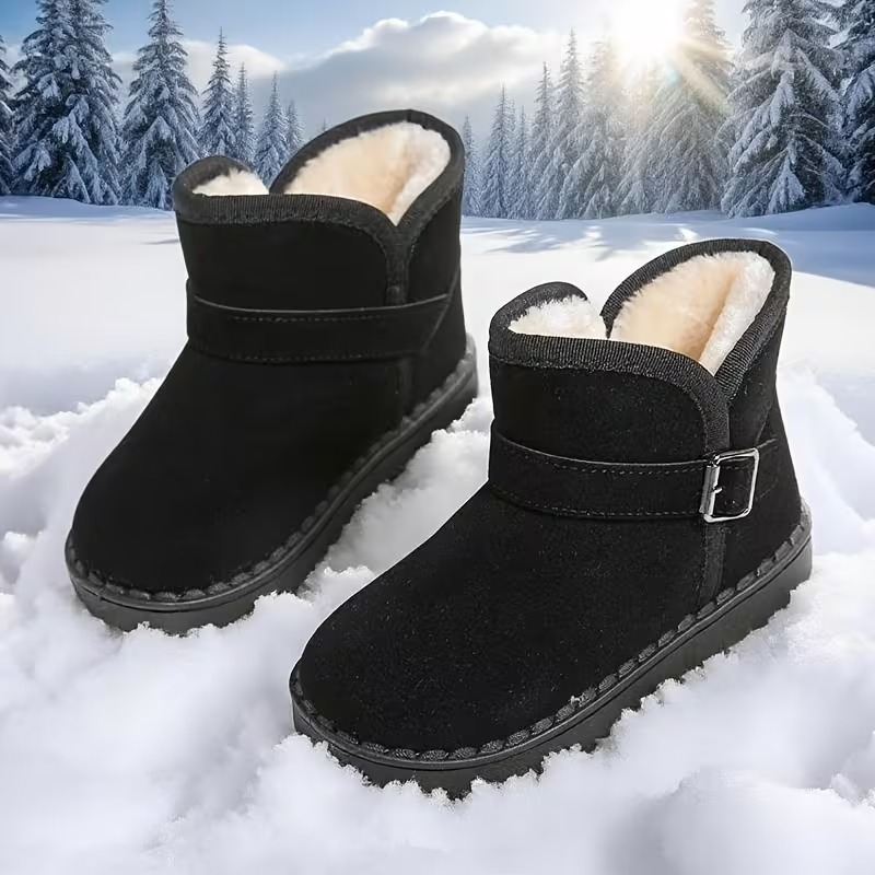 Solid Fabric Winter Boots With Soft Inner Lining For Girls