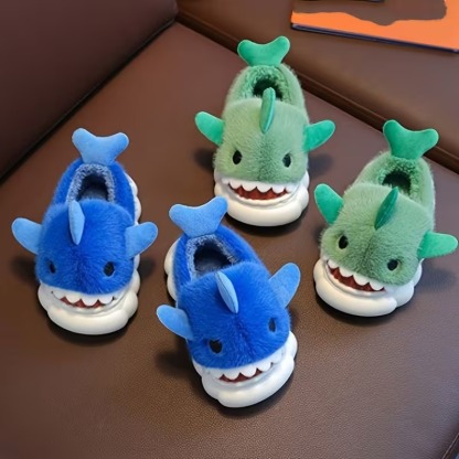 Cartoon Shark Plush Slippers With Fleece Lined Comfort