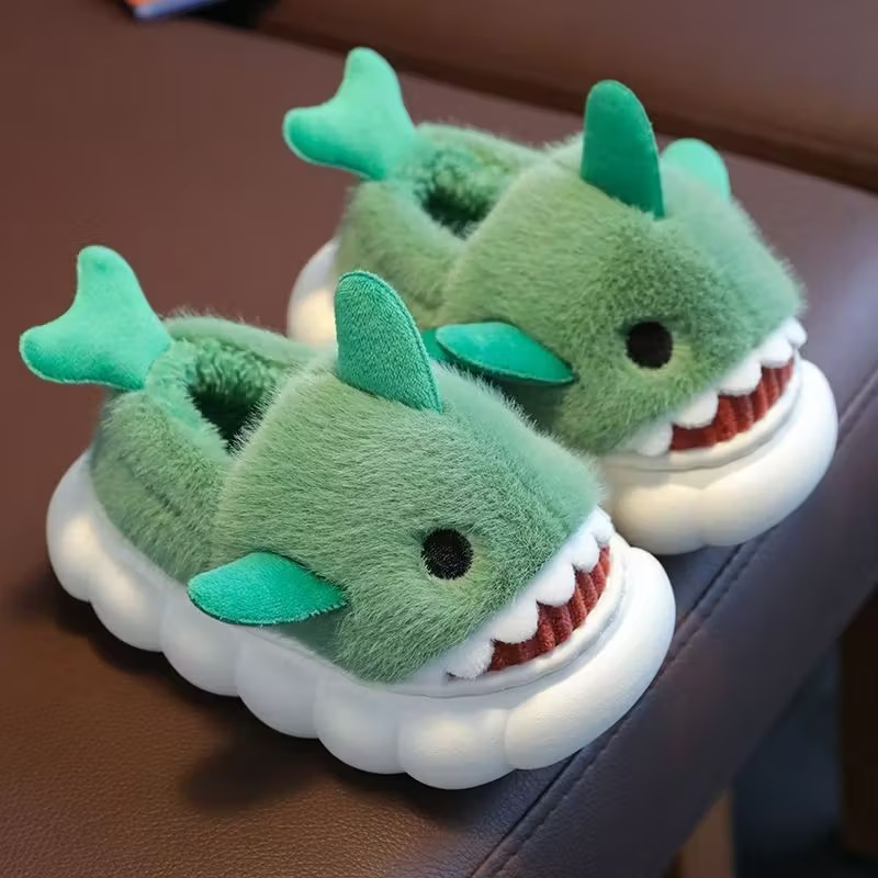 Cartoon Shark Plush Slippers With Fleece Lined Comfort
