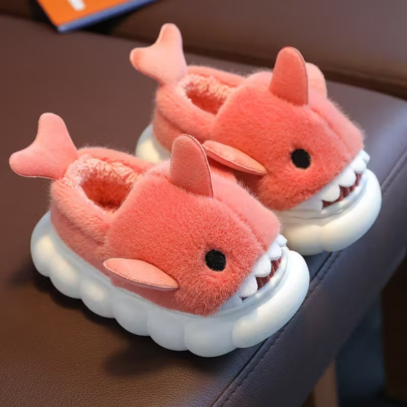 Cartoon Shark Plush Slippers With Fleece Lined Comfort