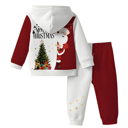 Christmas Graphic Printed Kids Hoodie Set