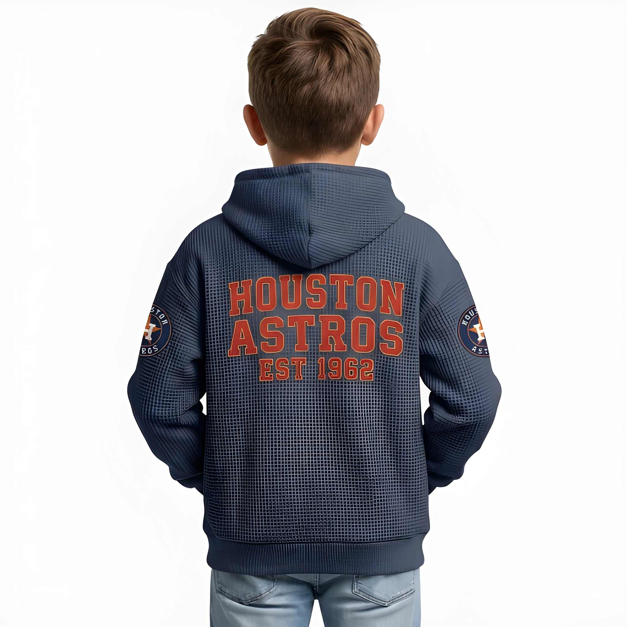 Houston Astros EST 1962 Printed Waffle Quarter Zip Baseball Fan Hoodie For Kids