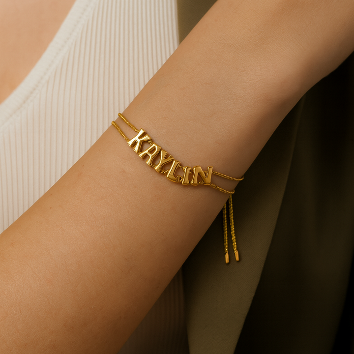 Custom Bubble Letter Name Slider Bracelet
