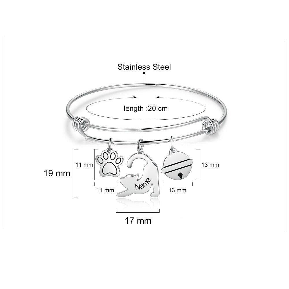 Personalized 1 Name Engraved Paw Cat Bracelet-Florence Scovel