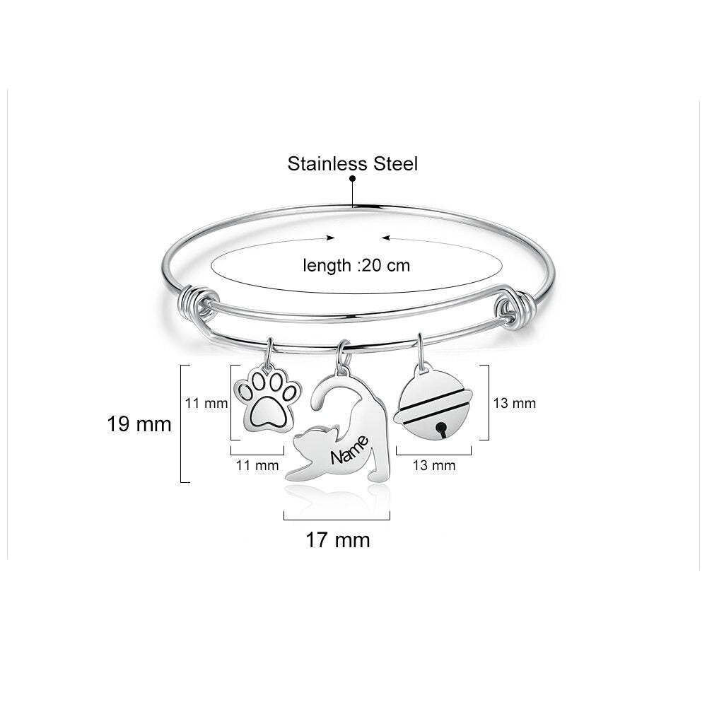 Personalized 1 Name Engraved Paw Cat Bracelet-Florence Scovel