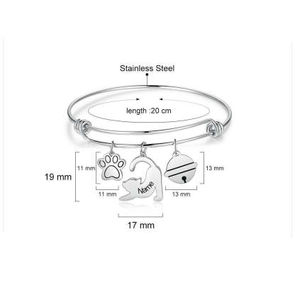 Personalized 1 Name Engraved Paw Cat Bracelet-Florence Scovel
