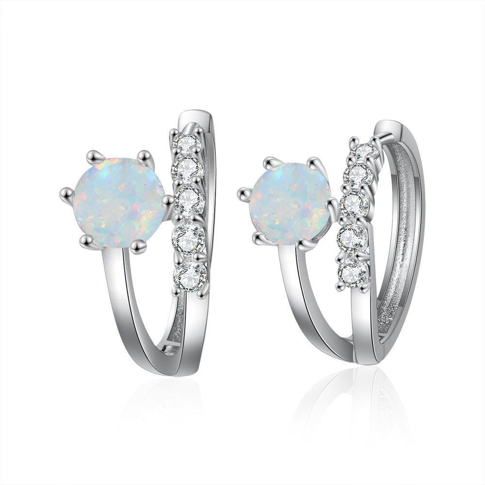 White Opal Hoop Earrings For Women-Florence Scovel