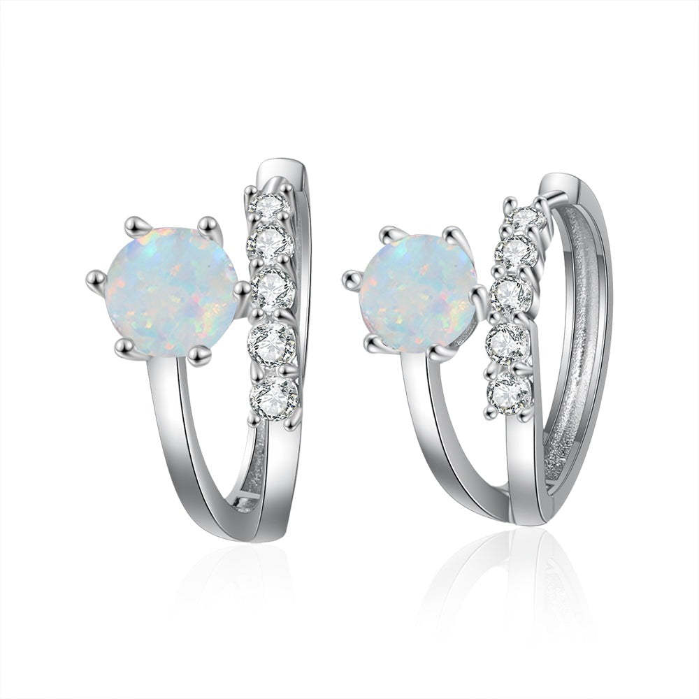 White Opal Hoop Earrings For Women-Florence Scovel