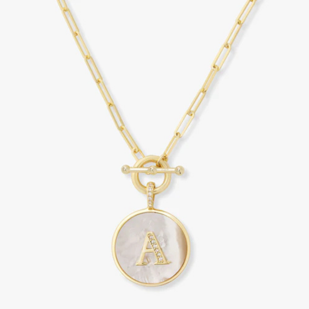 Initial Medallion Pendant Toggle Clasp Necklace