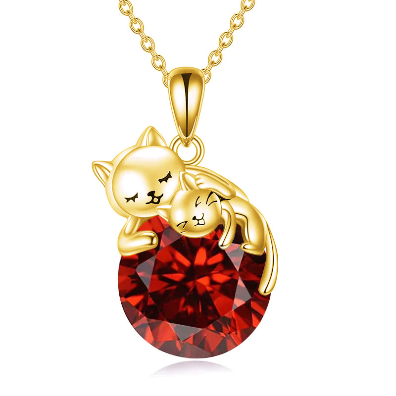 Sterling Silver Birthstone Cat Pendant Necklace
