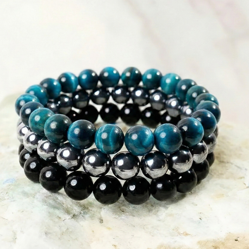 Set Of 3 Crystal Energy Bracelet Stack 