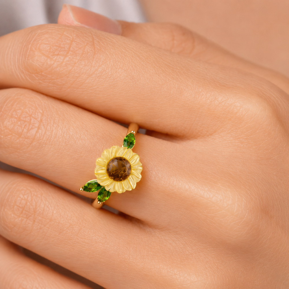 Floral Sunflower Themed Necklace And Ring