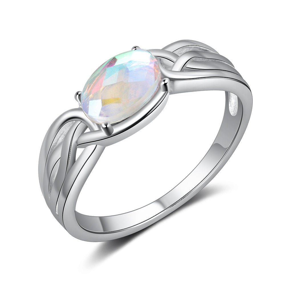 Sterling Silver Oval Rainbow Moonstone Rings-Florence Scovel