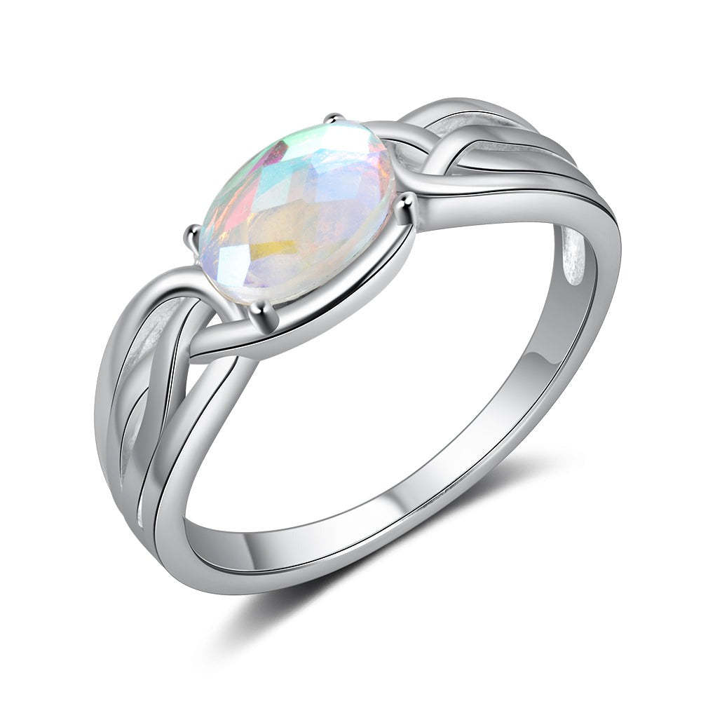 Sterling Silver Oval Rainbow Moonstone Rings-Florence Scovel