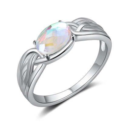 Sterling Silver Oval Rainbow Moonstone Rings-Florence Scovel