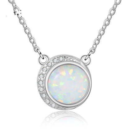 Silver Color Round White Opal Necklace-Florence Scovel