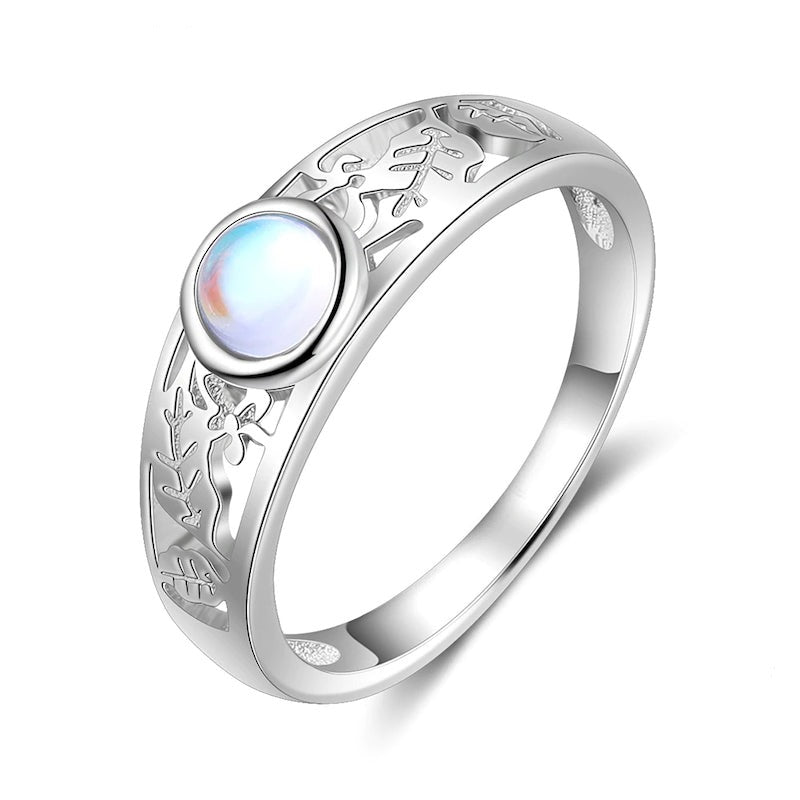 Sterling Silver Round Moonstone Ring-Florence Scovel