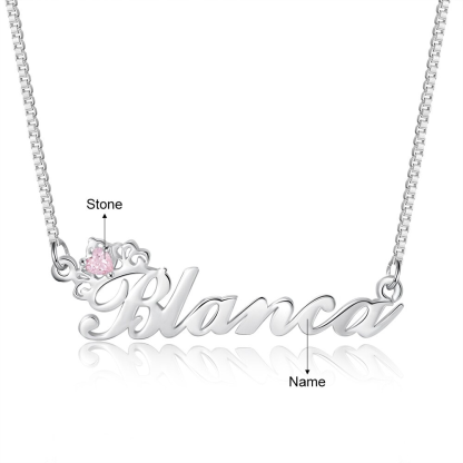 Sterling Silver 1 Name 1 Stone Personalized Crown Necklace-Florence Scovel