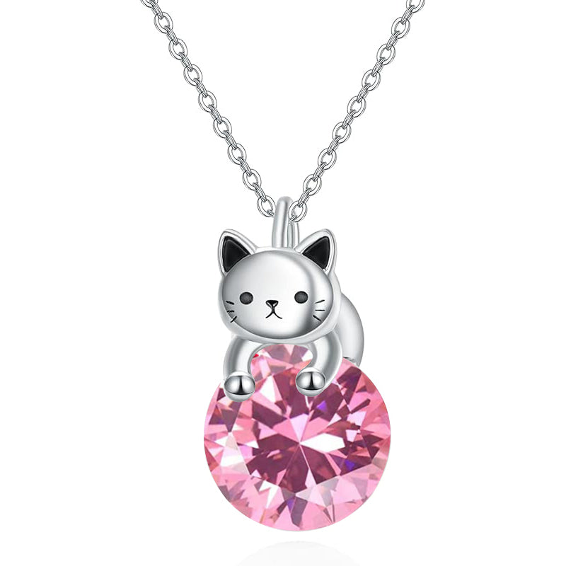 Sterling Silver Birthstone Cat Pendant Necklace