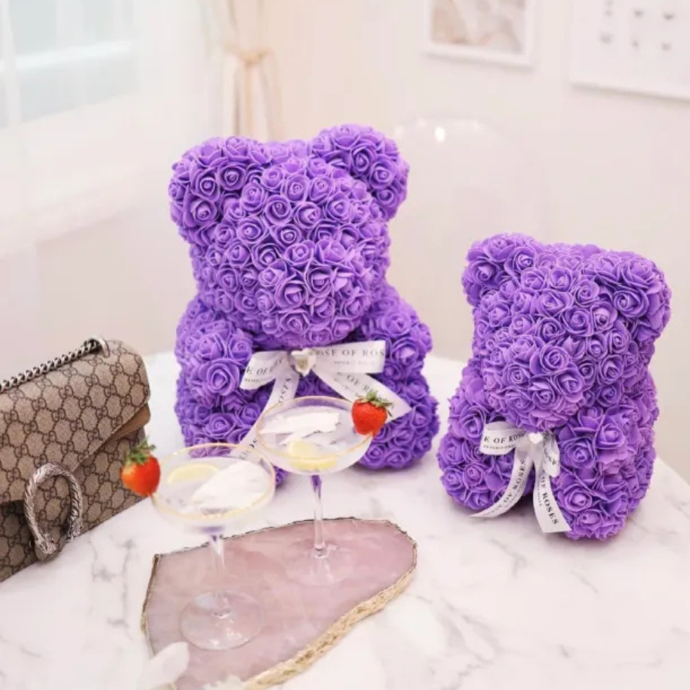 Flower Teddy Bear Gift Box With Ribbon