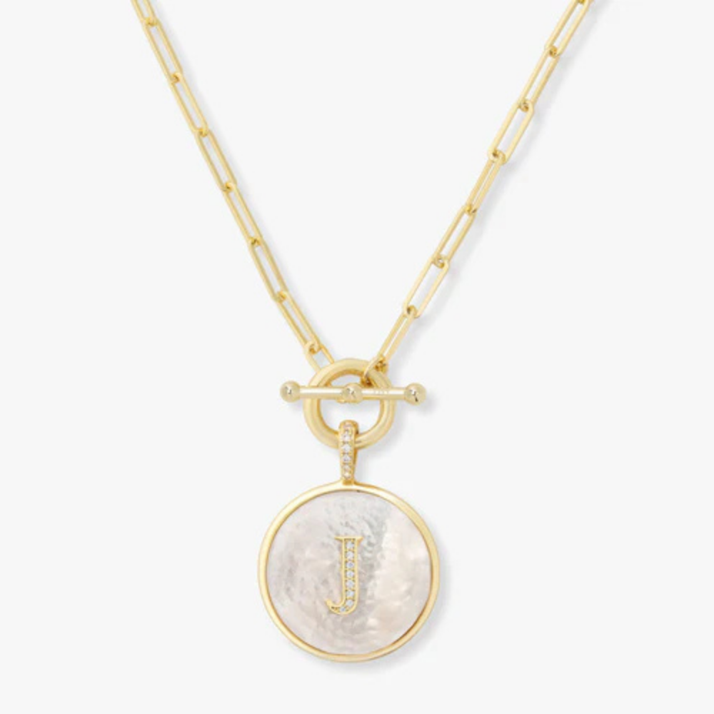 Initial Medallion Pendant Toggle Clasp Necklace