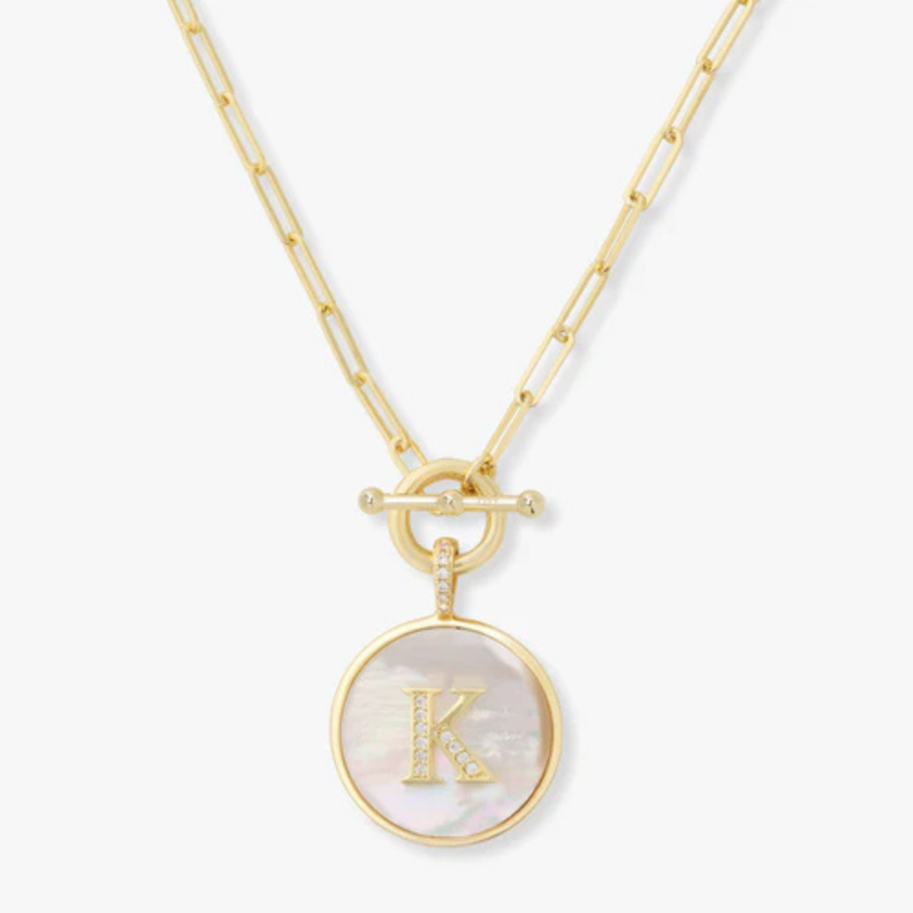 Initial Medallion Pendant Toggle Clasp Necklace