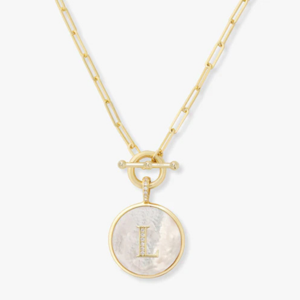 Initial Medallion Pendant Toggle Clasp Necklace
