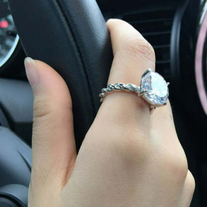 Round Cubic Zirconia Sterling Silver Ring-Florence Scovel