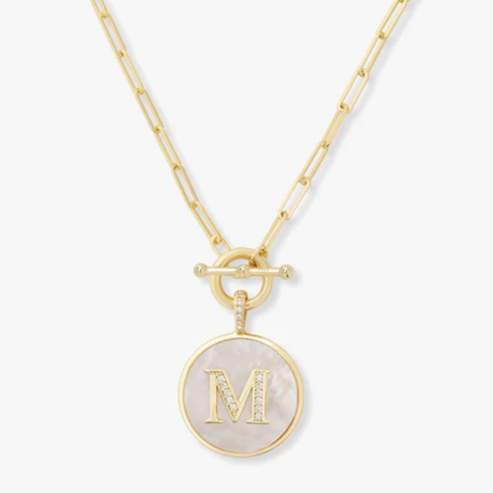 Initial Medallion Pendant Toggle Clasp Necklace