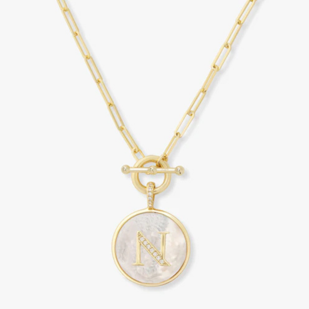Initial Medallion Pendant Toggle Clasp Necklace