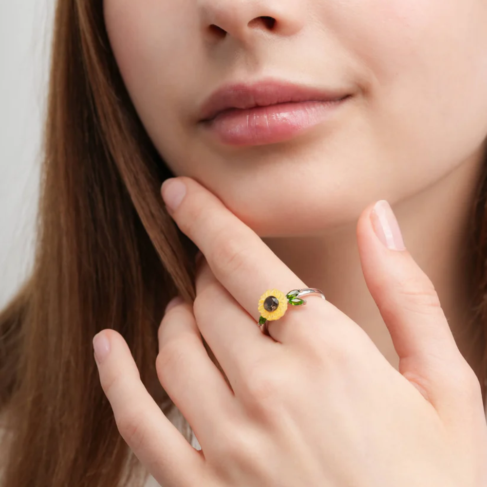 Floral Sunflower Themed Necklace And Ring