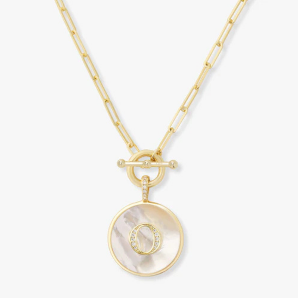 Initial Medallion Pendant Toggle Clasp Necklace