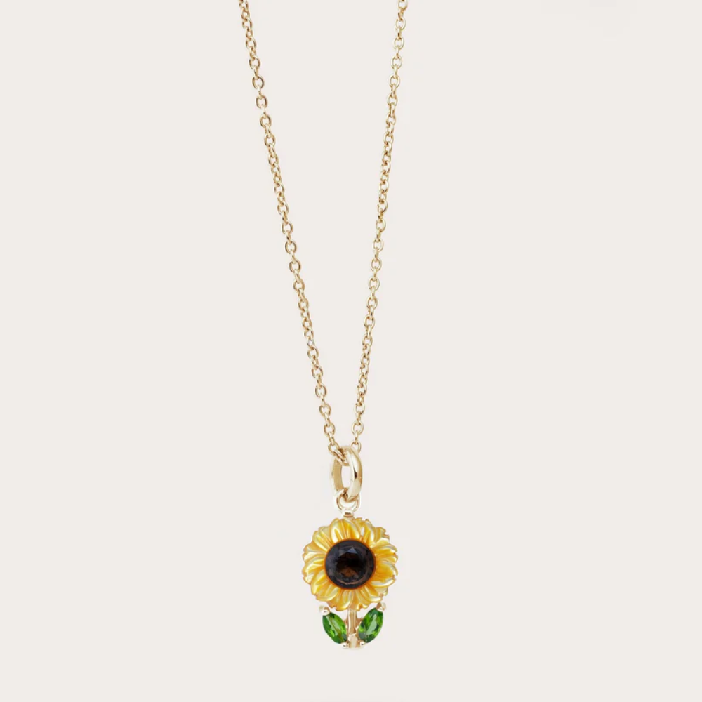 Carved Sunflower Crystal Pendant Necklace