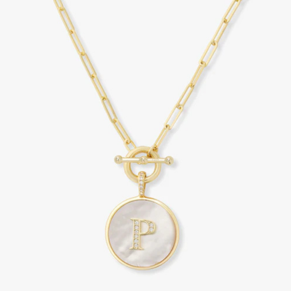 Initial Medallion Pendant Toggle Clasp Necklace